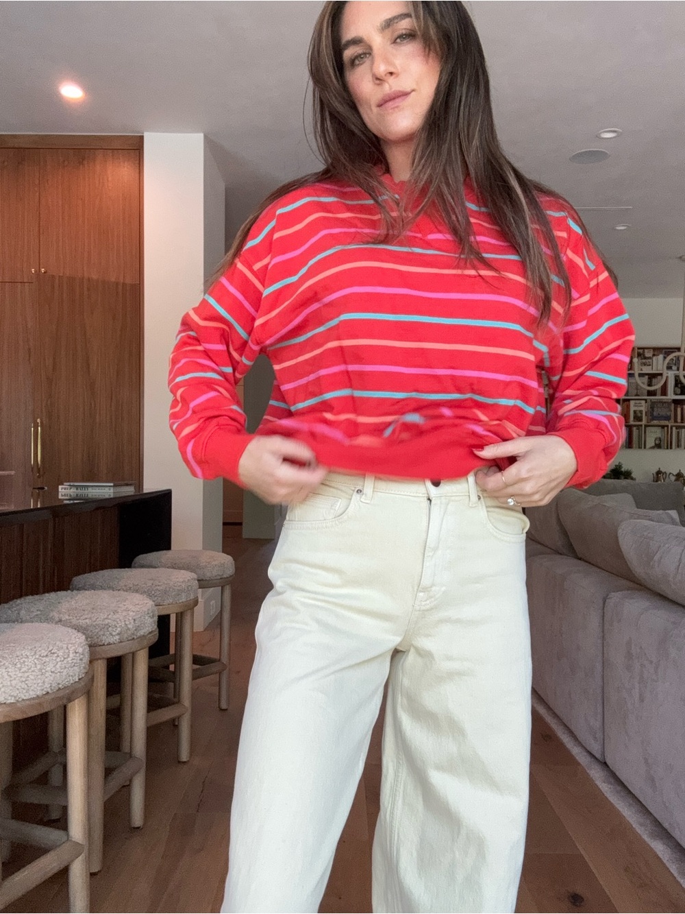 Beach Riot Red Striped Pullover with Aqua and Pink Accents
